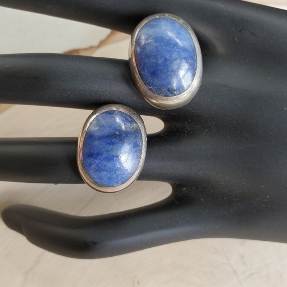 Vintage Jewelry - Sterling Silver 925 Lapis Lazuli Solid Earrings